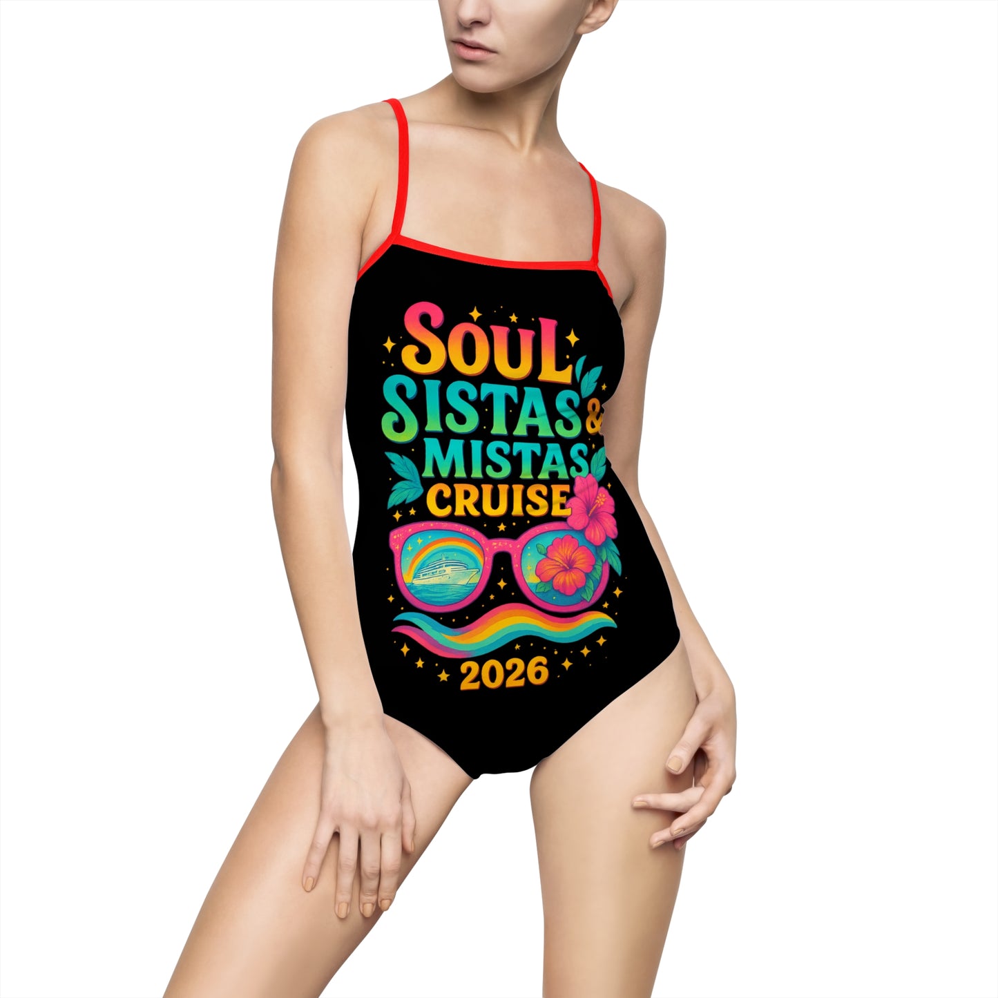 Vibrant Soul Sistas and Mistas Cruise 2026 Black One-Piece Swimsuit for Tropical Getaways, Cruise Wear, Beach Day, Pool Party, Summer Fun