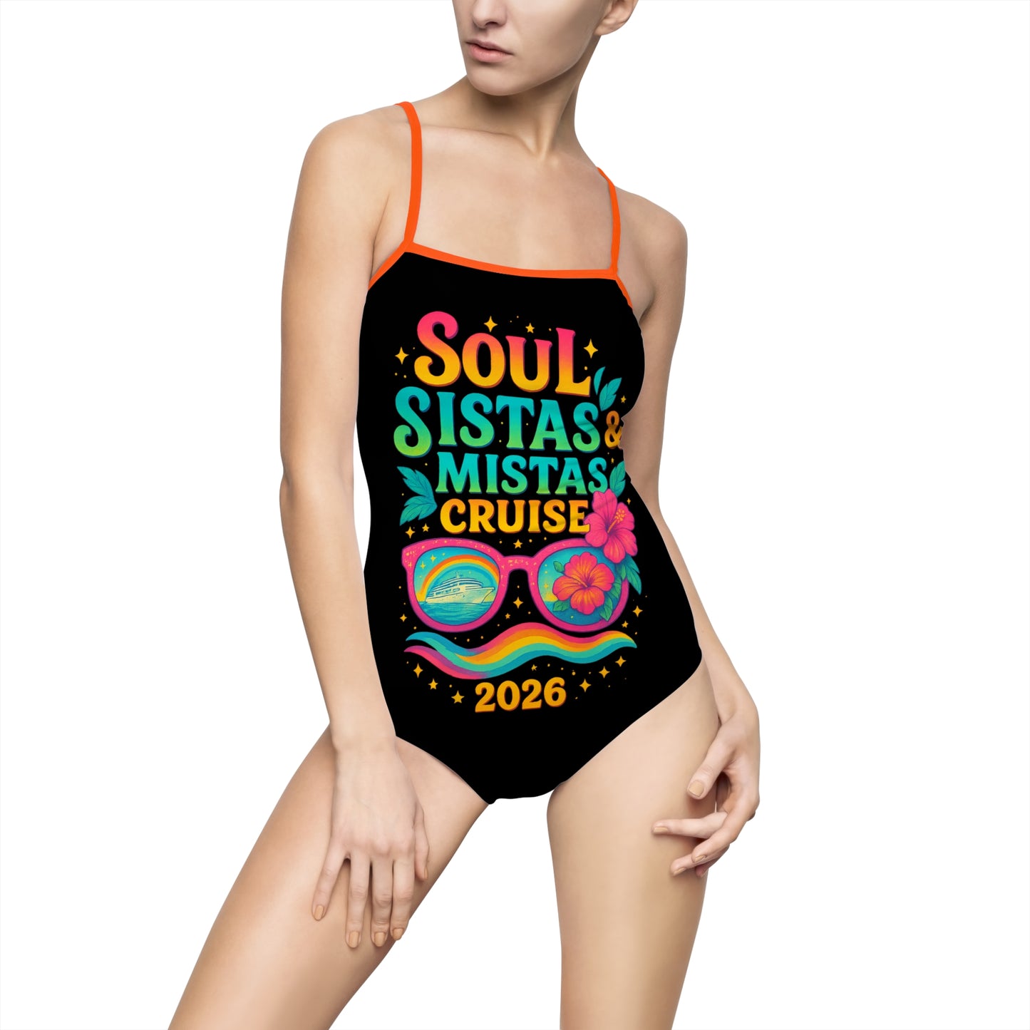 Vibrant Soul Sistas and Mistas Cruise 2026 Black One-Piece Swimsuit for Tropical Getaways, Cruise Wear, Beach Day, Pool Party, Summer Fun