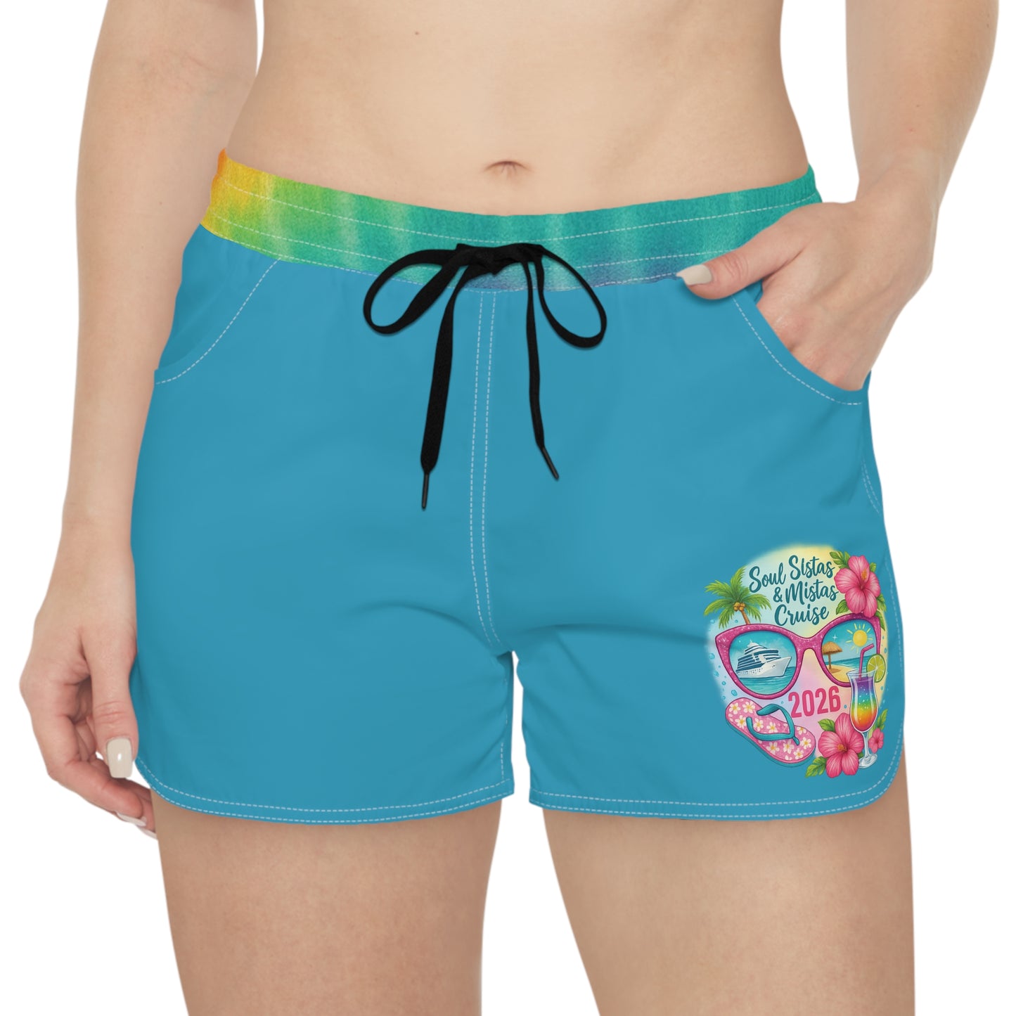 Soul Sistas and Mistas Cruise 2026 Vibrant Blue Women’s Casual Shorts, Trendy Summer Shorts, Festival Wear, Beach Outfit, Comfortable Lounge Shorts