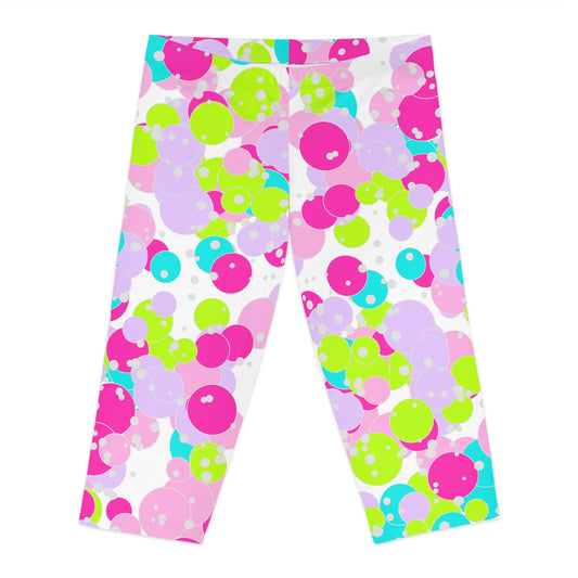 Vibrant Women's Capri Leggings with Colorful Dot Print, Perfect for Casual Wear, Yoga, Fitness, Summer Vibes, Stylish Activewear