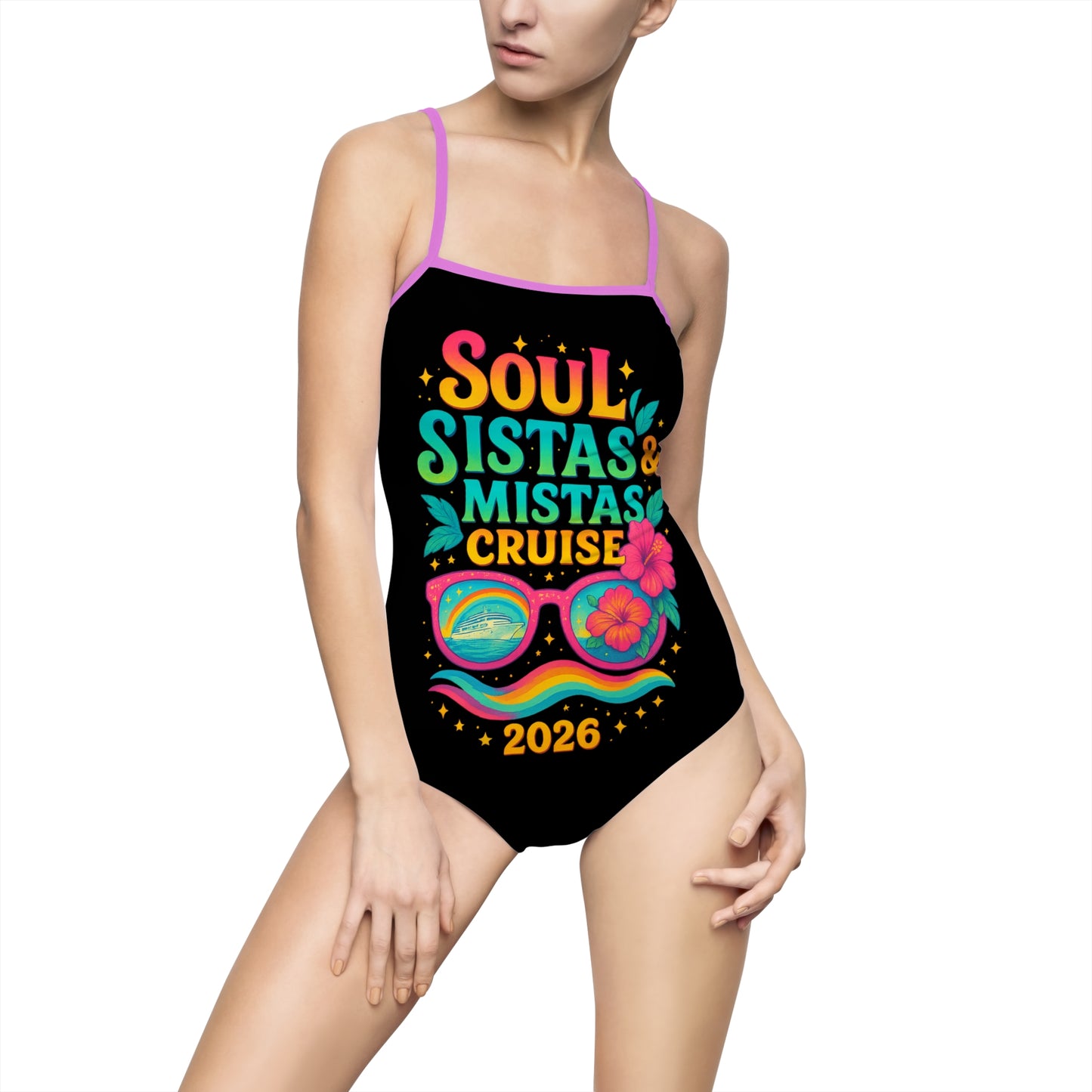 Vibrant Soul Sistas and Mistas Cruise 2026 Black One-Piece Swimsuit for Tropical Getaways, Cruise Wear, Beach Day, Pool Party, Summer Fun