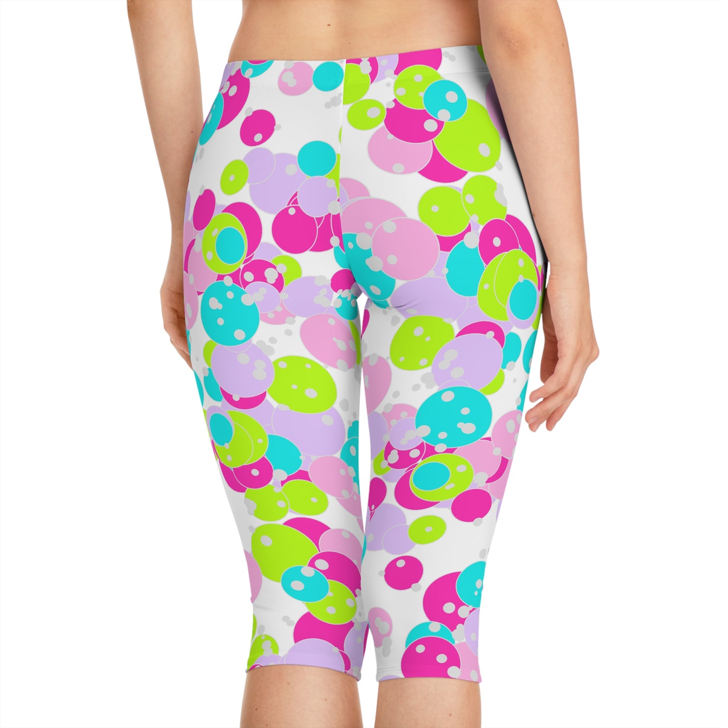 Vibrant Women's Capri Leggings with Colorful Dot Print, Perfect for Casual Wear, Yoga, Fitness, Summer Vibes, Stylish Activewear
