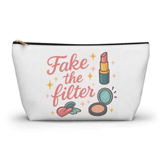 "Fake the Filter" Charming Accessory Pouch for Love Notes, Makeup Bag, Gift for Her, Cute Storage, Rainbow Design