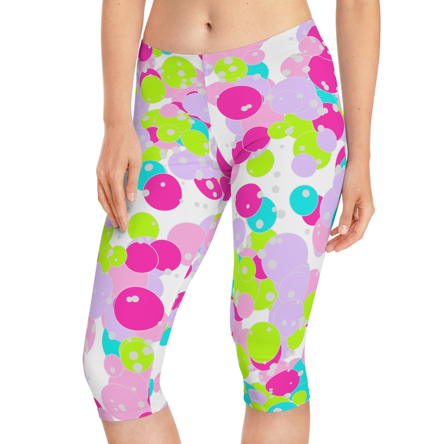Vibrant Women's Capri Leggings with Colorful Dot Print, Perfect for Casual Wear, Yoga, Fitness, Summer Vibes, Stylish Activewear
