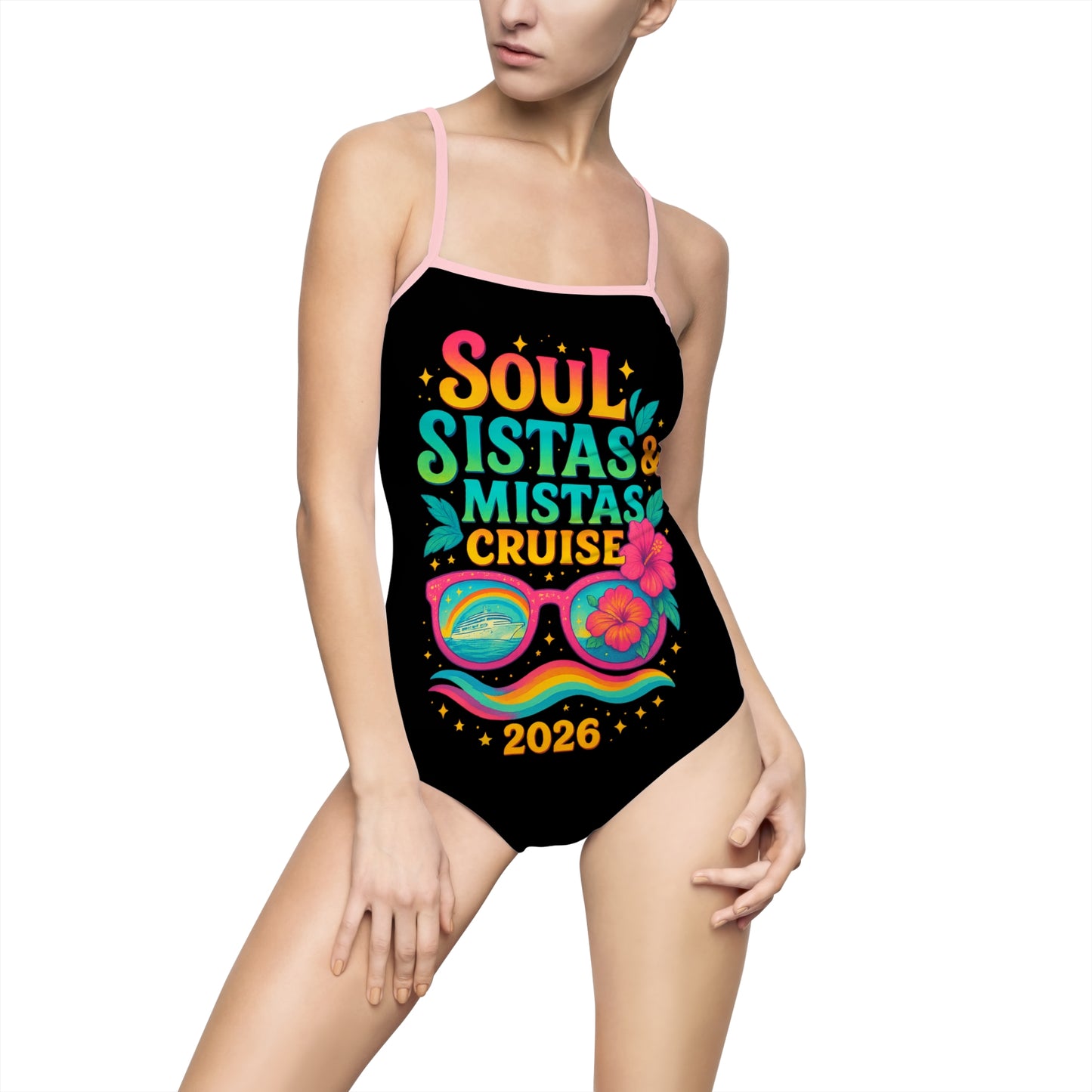 Vibrant Soul Sistas and Mistas Cruise 2026 Black One-Piece Swimsuit for Tropical Getaways, Cruise Wear, Beach Day, Pool Party, Summer Fun