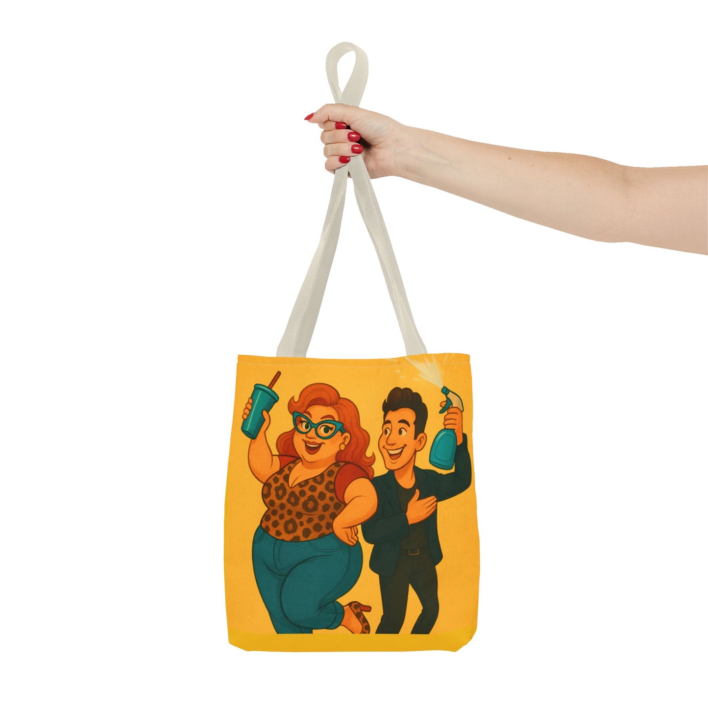 Fun Character Tote Bag, AOP, Gift for Movie Lovers, Stylish Shopping Bag, Vacation Tote, Unique Art Print Bag