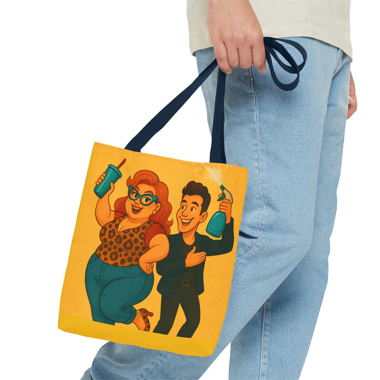 Fun Character Tote Bag, AOP, Gift for Movie Lovers, Stylish Shopping Bag, Vacation Tote, Unique Art Print Bag