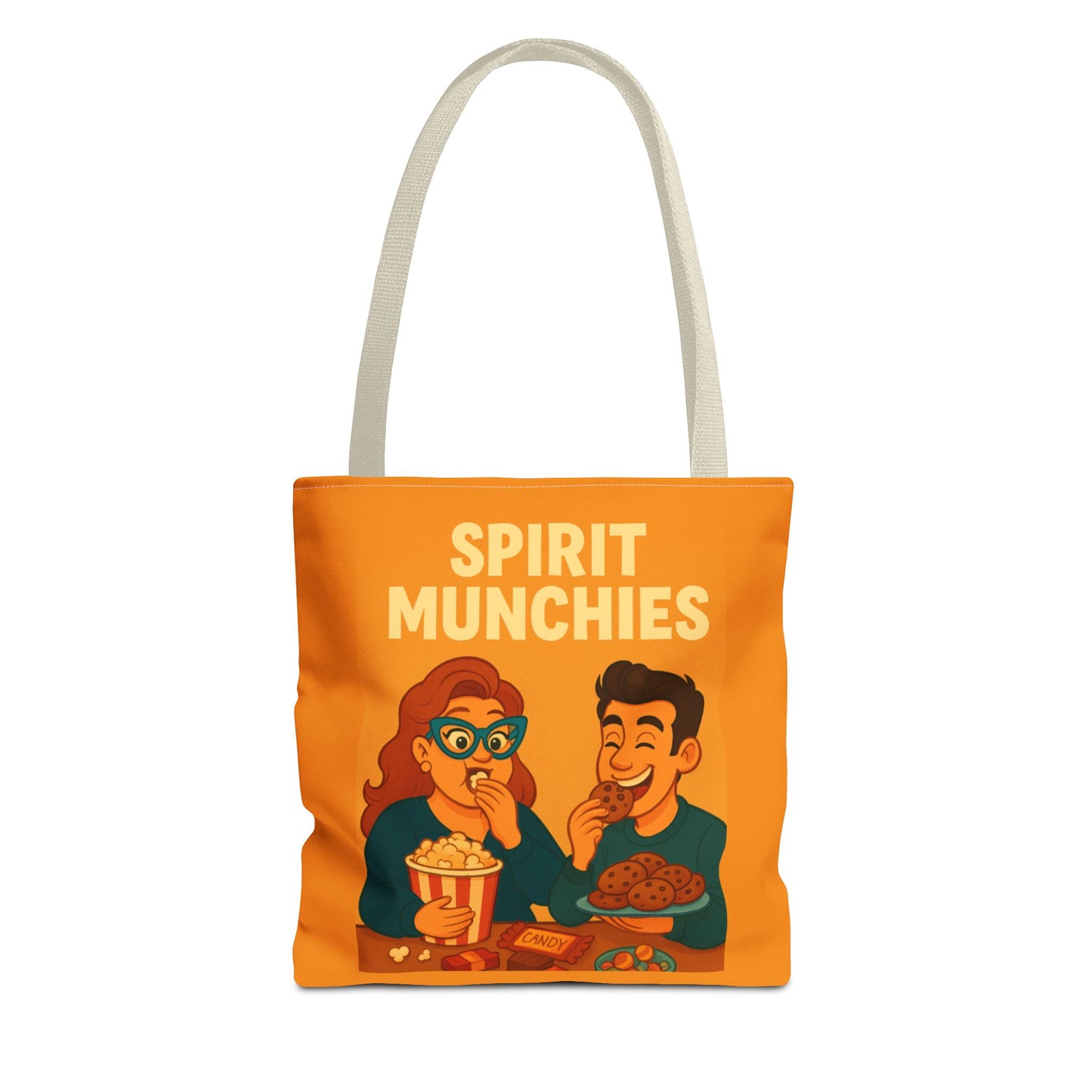 Spirt Munchies Grocery  Tote Bag, AOP, Gift for Movie Lovers, Stylish Shopping Bag, Vacation Tote, Unique Art Print Bag