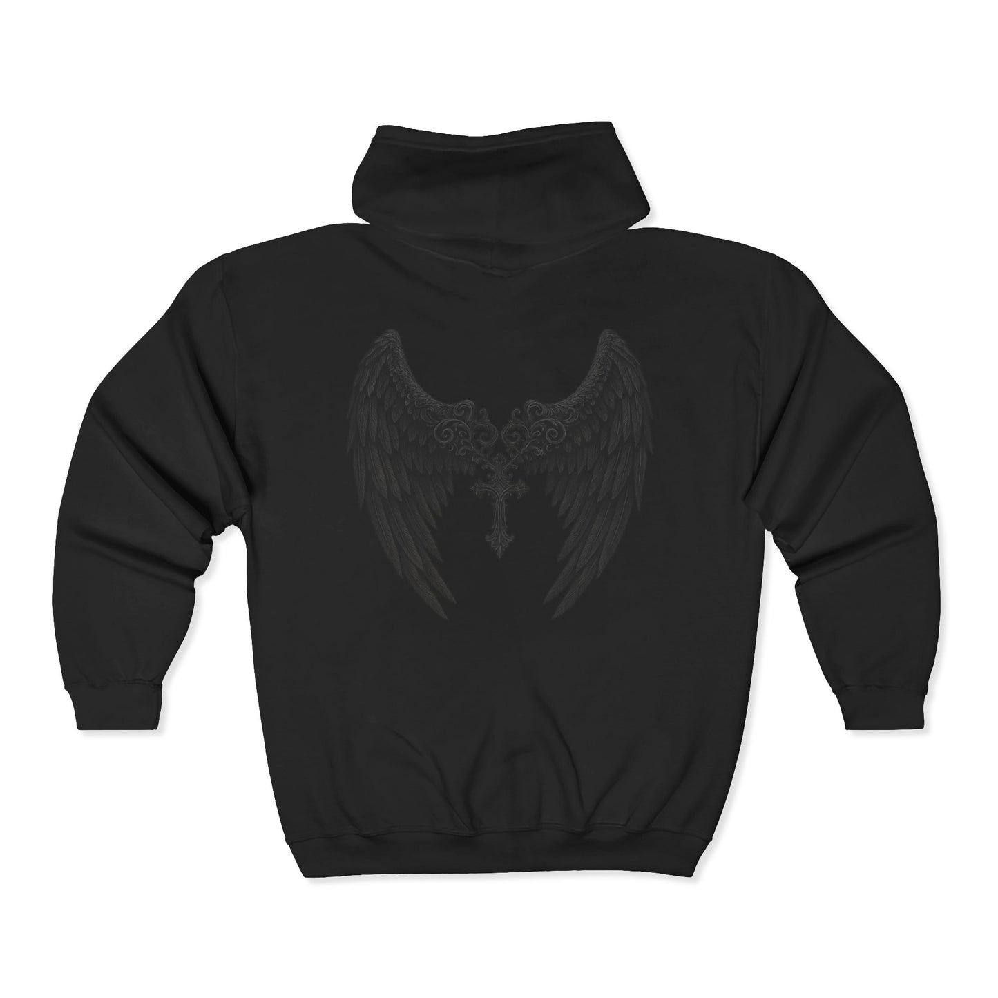 Gothic Wings Full Zip Hoodie, Unisex Heavy Blend Sweatshirt, Gift for Him/Her, Casual Wear, Gothic Style, Cozy Jacket