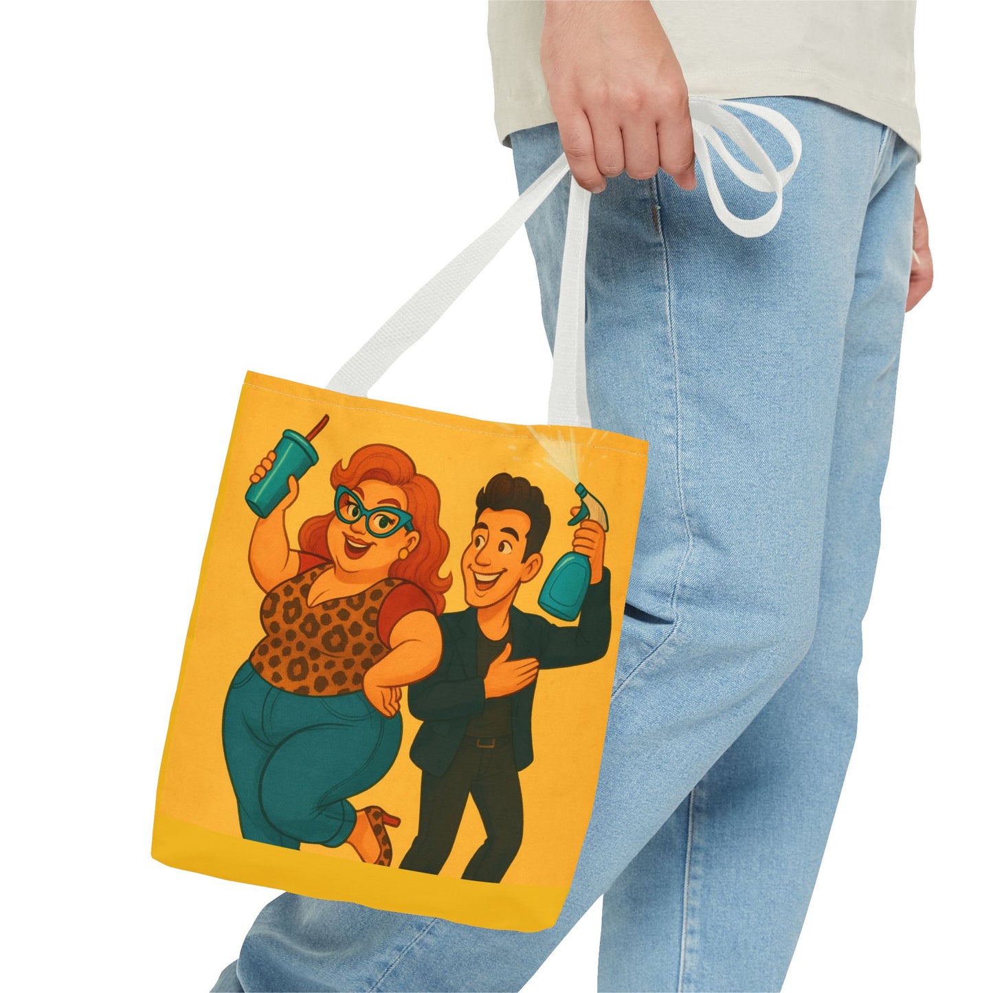 Fun Character Tote Bag, AOP, Gift for Movie Lovers, Stylish Shopping Bag, Vacation Tote, Unique Art Print Bag