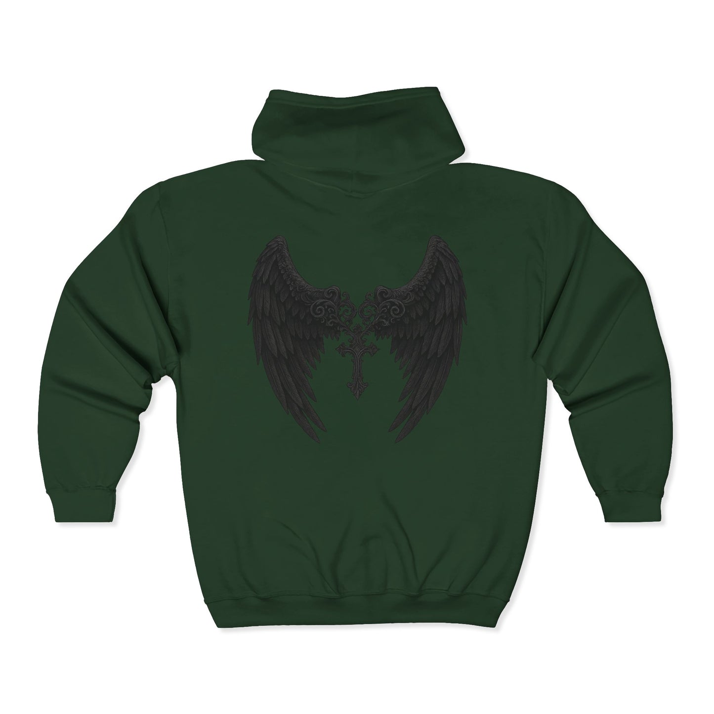 Gothic Wings Full Zip Hoodie, Unisex Heavy Blend Sweatshirt, Gift for Him/Her, Casual Wear, Gothic Style, Cozy Jacket