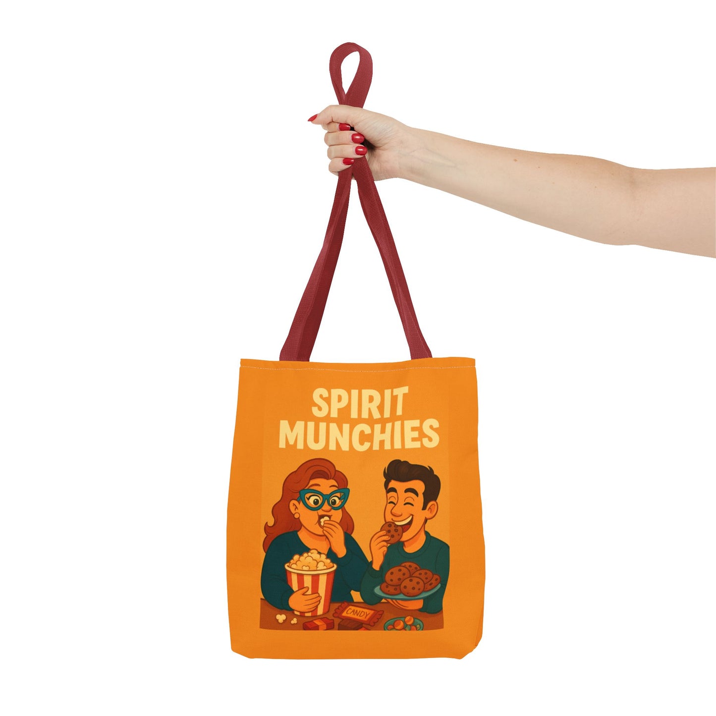 Spirt Munchies Grocery  Tote Bag, AOP, Gift for Movie Lovers, Stylish Shopping Bag, Vacation Tote, Unique Art Print Bag