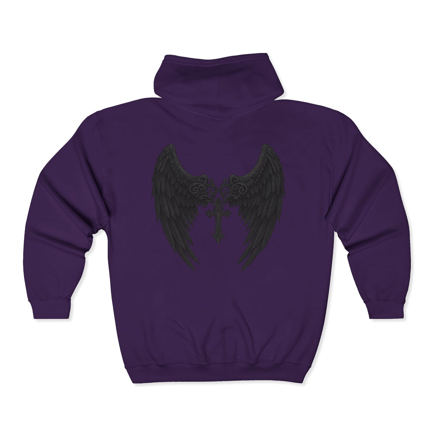 Gothic Wings Full Zip Hoodie, Unisex Heavy Blend Sweatshirt, Gift for Him/Her, Casual Wear, Gothic Style, Cozy Jacket