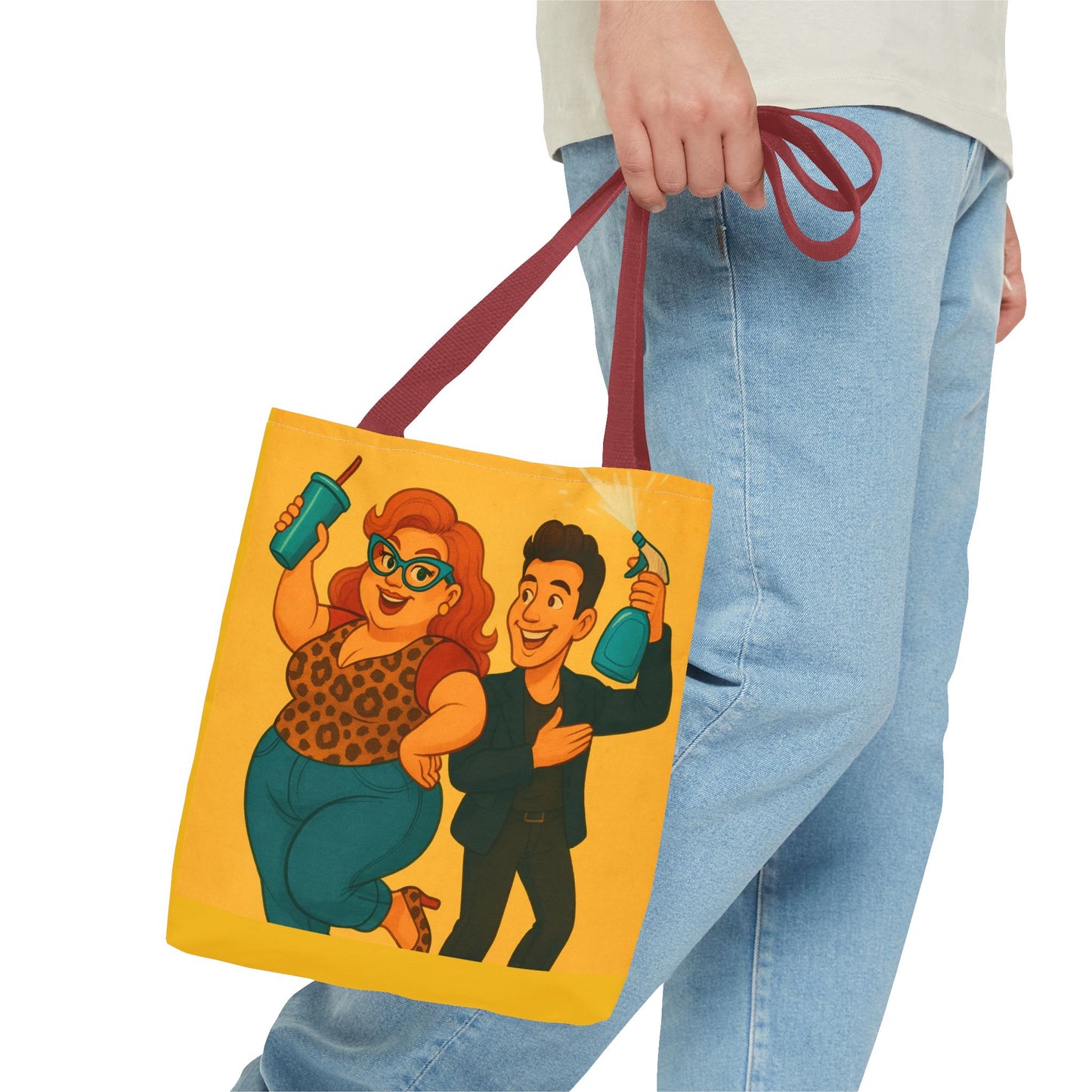 Fun Character Tote Bag, AOP, Gift for Movie Lovers, Stylish Shopping Bag, Vacation Tote, Unique Art Print Bag