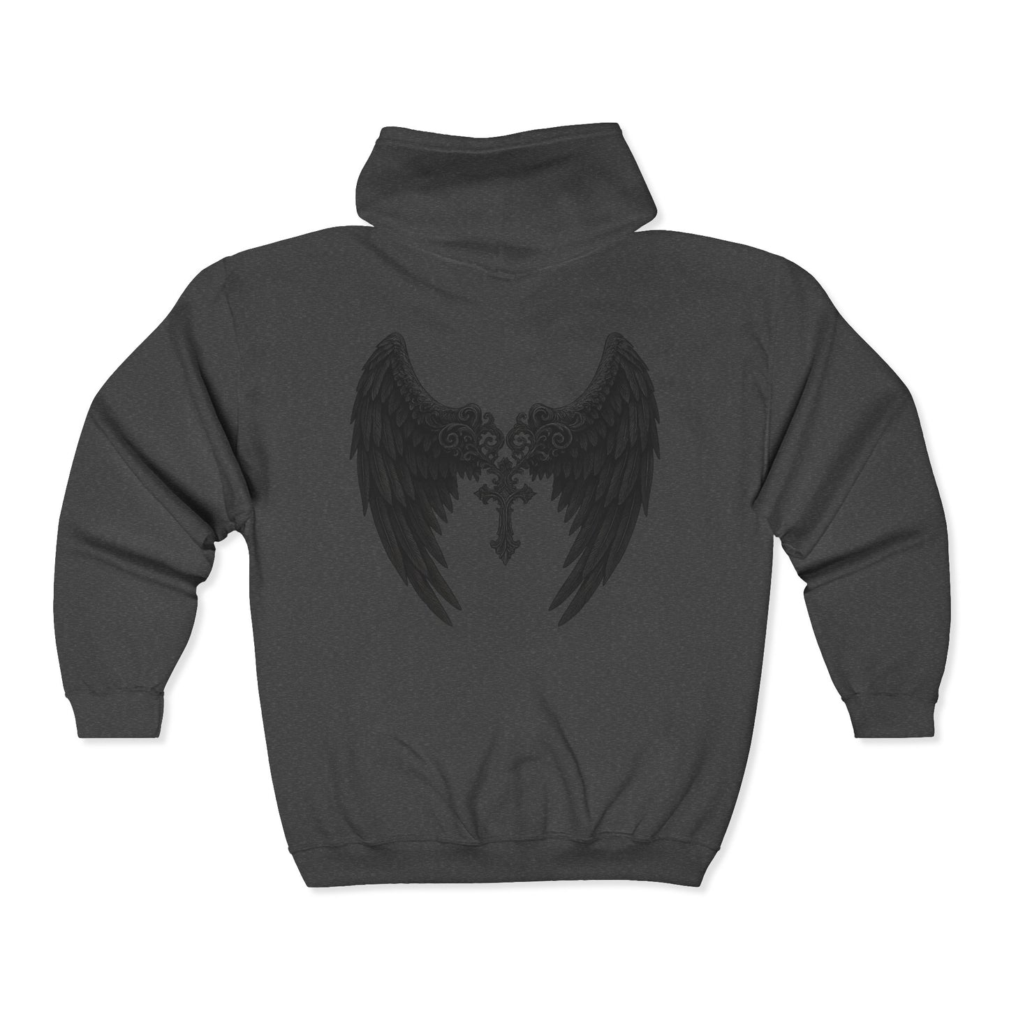 Gothic Wings Full Zip Hoodie, Unisex Heavy Blend Sweatshirt, Gift for Him/Her, Casual Wear, Gothic Style, Cozy Jacket
