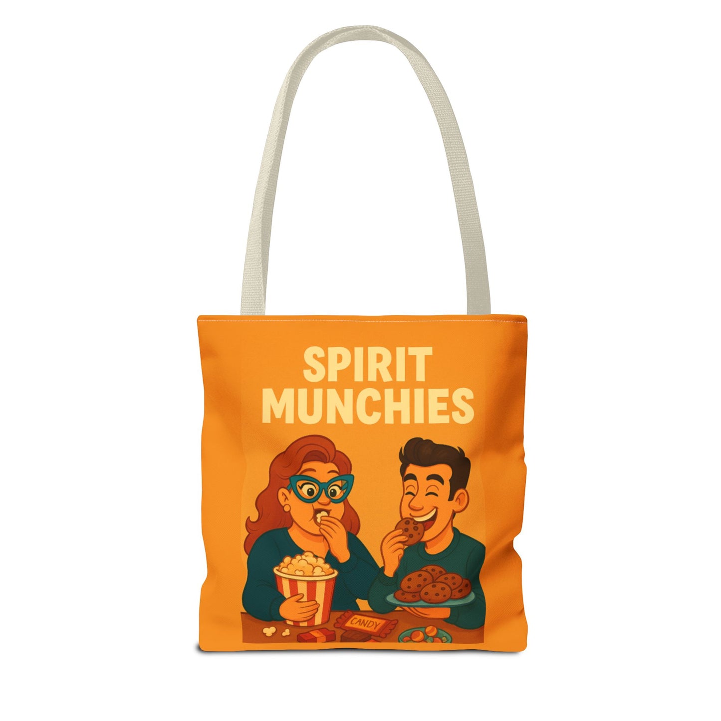Spirt Munchies Grocery  Tote Bag, AOP, Gift for Movie Lovers, Stylish Shopping Bag, Vacation Tote, Unique Art Print Bag