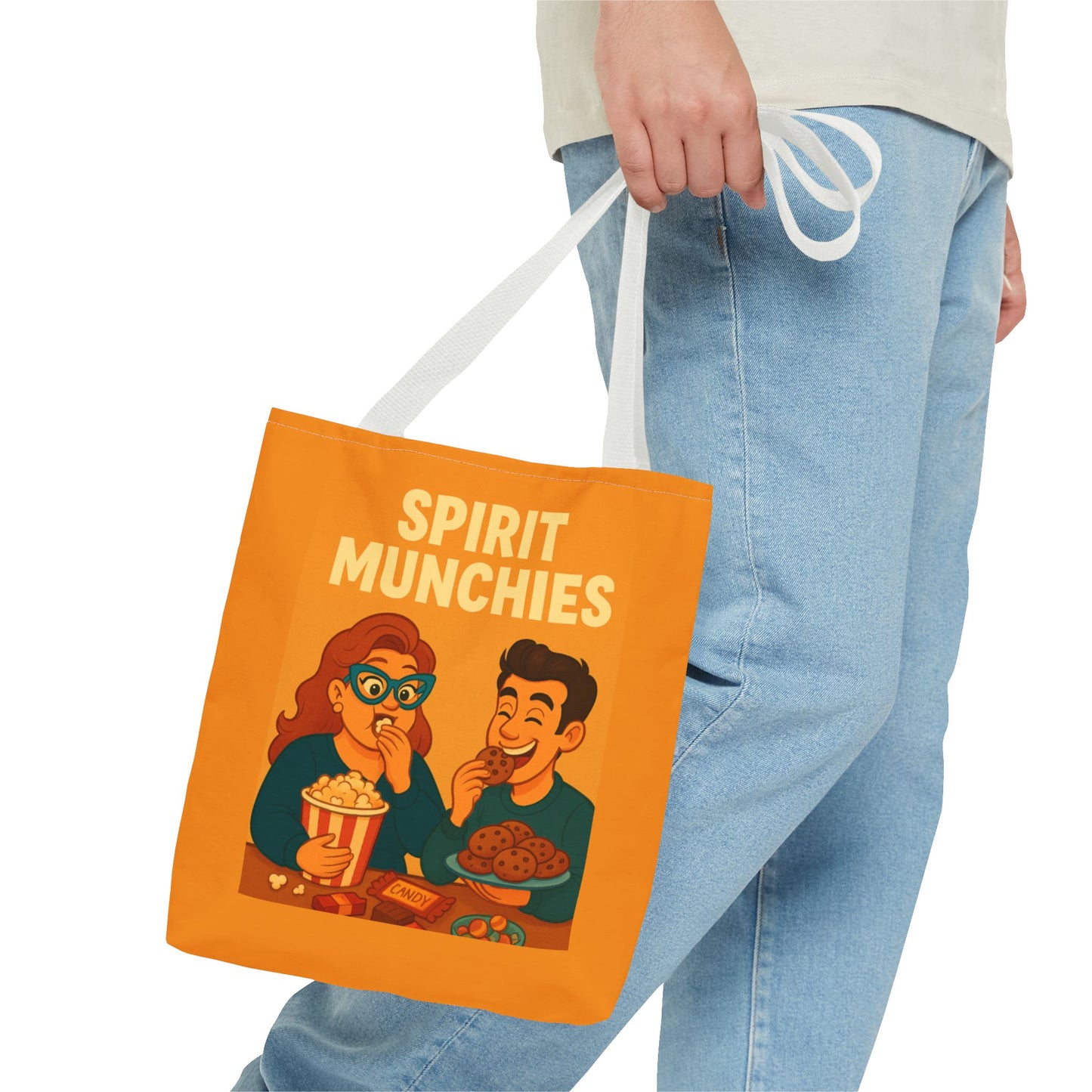 Spirt Munchies Grocery  Tote Bag, AOP, Gift for Movie Lovers, Stylish Shopping Bag, Vacation Tote, Unique Art Print Bag