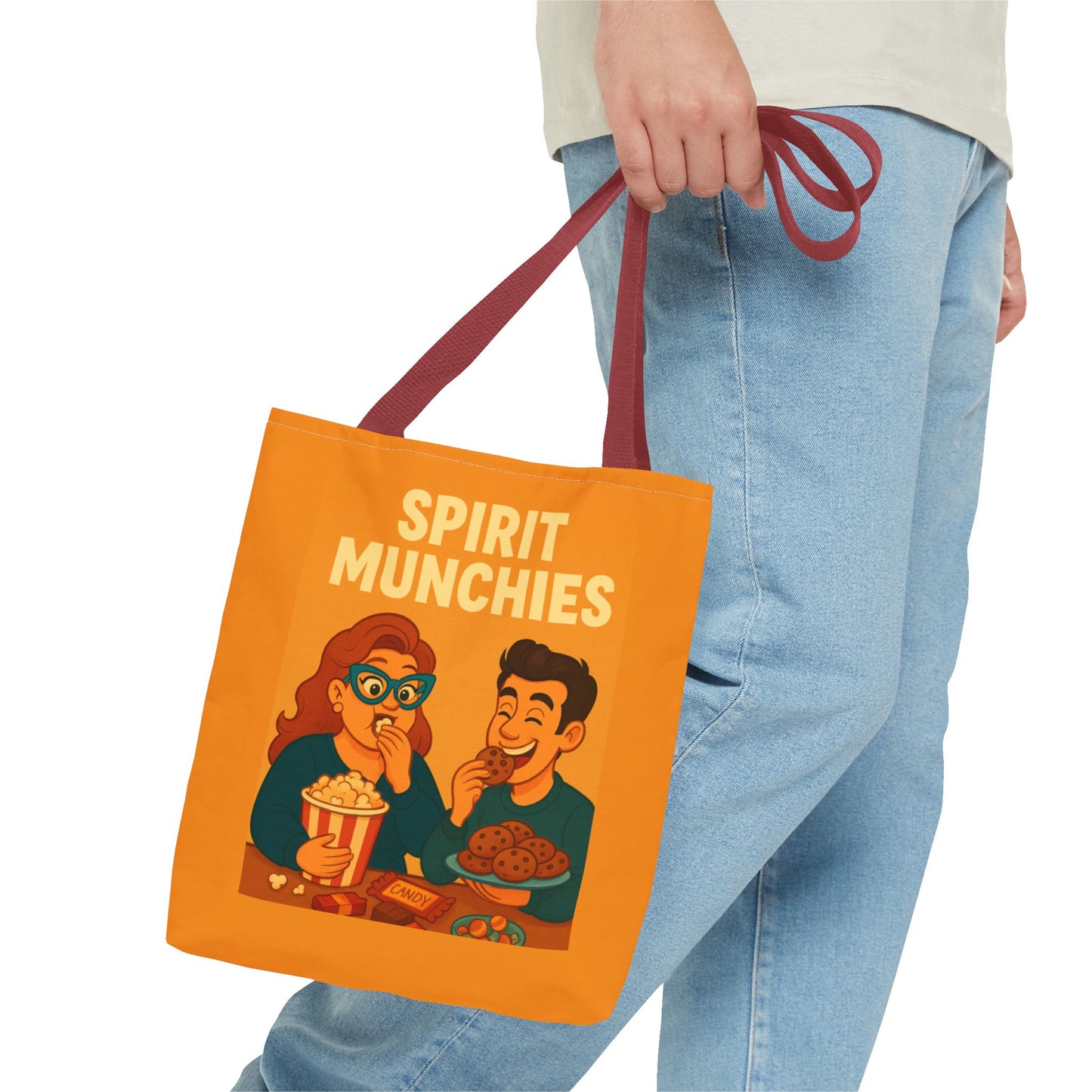 Spirt Munchies Grocery  Tote Bag, AOP, Gift for Movie Lovers, Stylish Shopping Bag, Vacation Tote, Unique Art Print Bag
