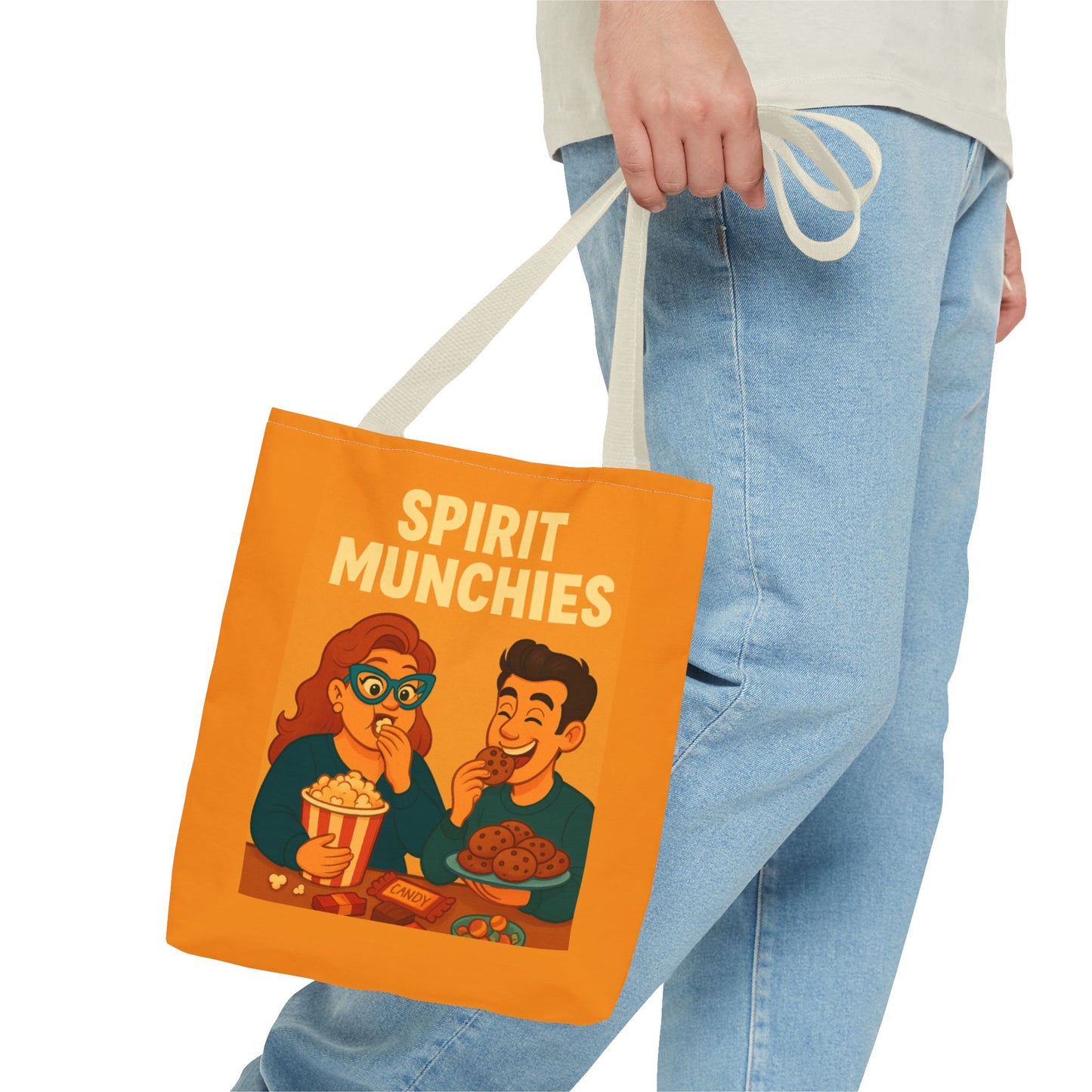 Spirt Munchies Grocery  Tote Bag, AOP, Gift for Movie Lovers, Stylish Shopping Bag, Vacation Tote, Unique Art Print Bag
