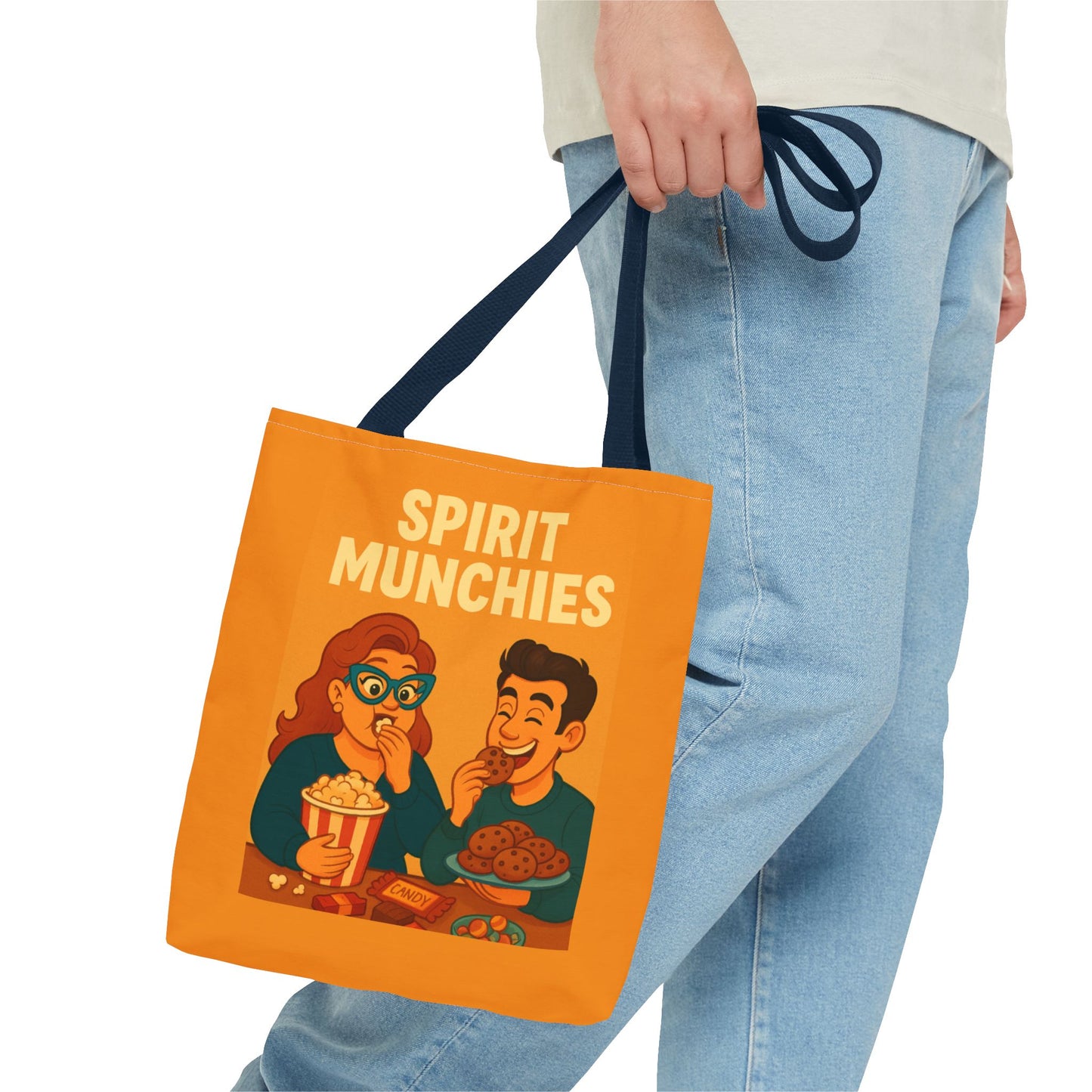 Spirt Munchies Grocery  Tote Bag, AOP, Gift for Movie Lovers, Stylish Shopping Bag, Vacation Tote, Unique Art Print Bag