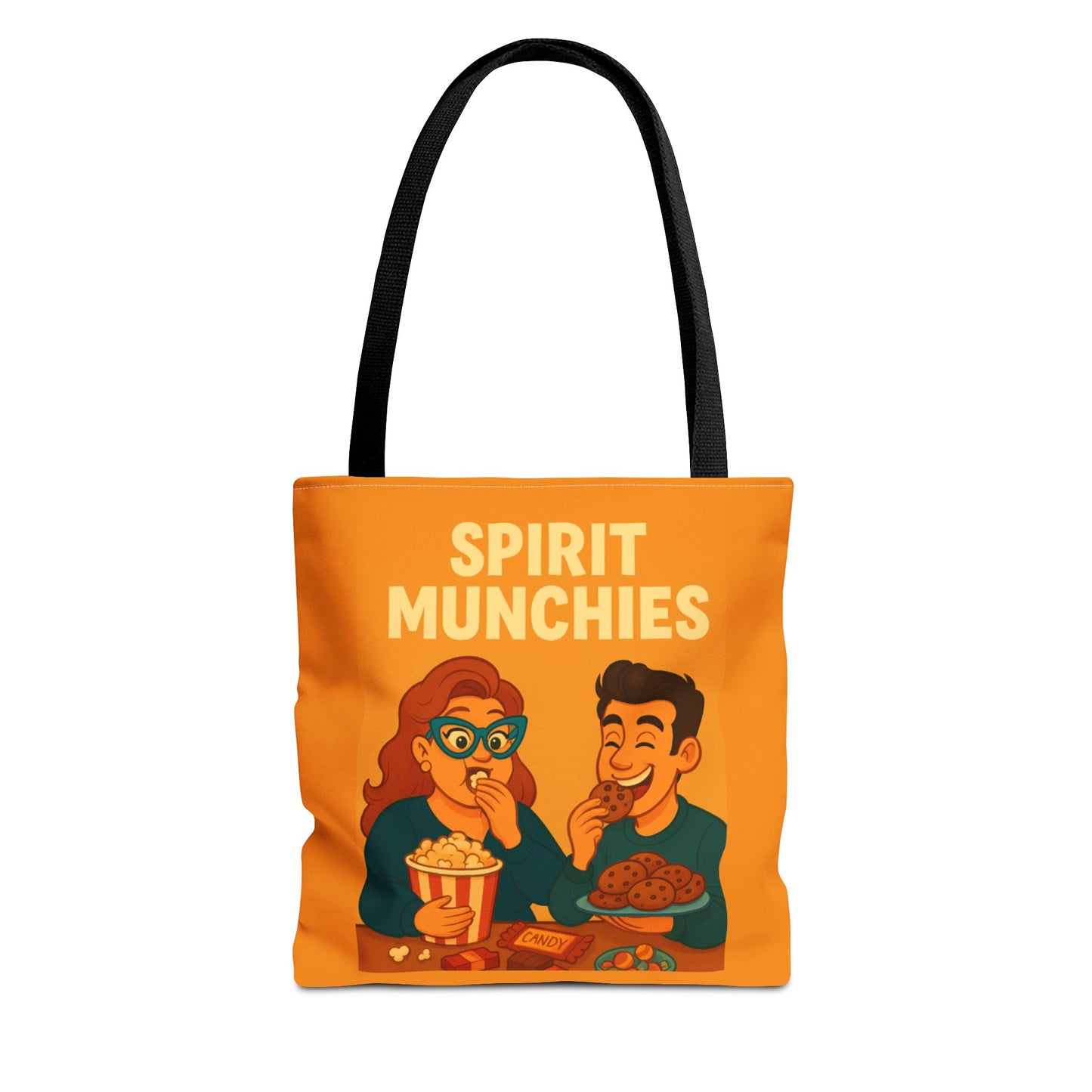 Spirt Munchies Grocery  Tote Bag, AOP, Gift for Movie Lovers, Stylish Shopping Bag, Vacation Tote, Unique Art Print Bag
