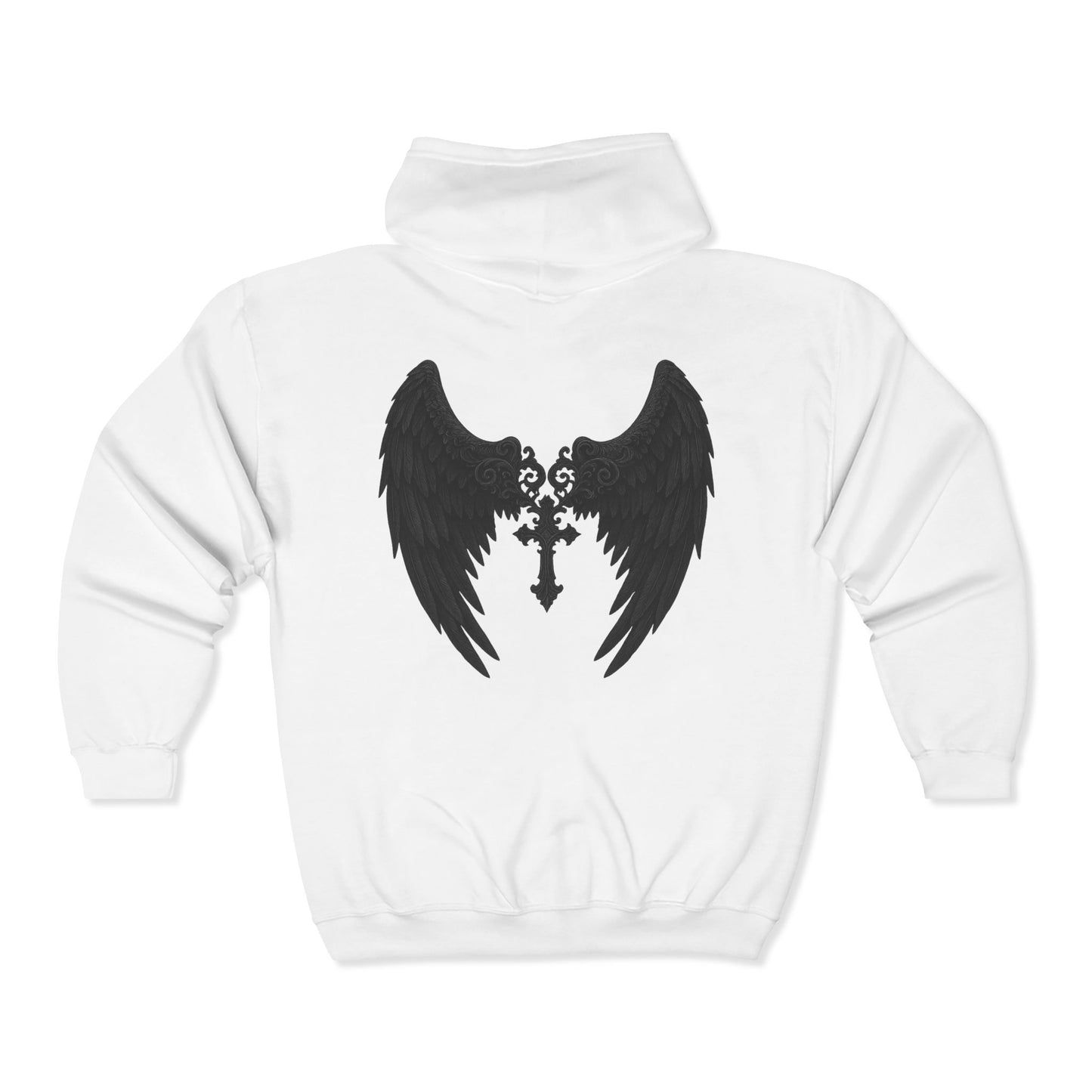 Gothic Wings Full Zip Hoodie, Unisex Heavy Blend Sweatshirt, Gift for Him/Her, Casual Wear, Gothic Style, Cozy Jacket