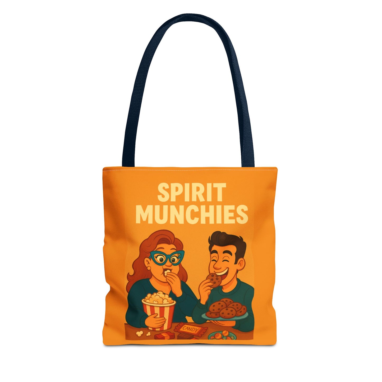 Spirt Munchies Grocery  Tote Bag, AOP, Gift for Movie Lovers, Stylish Shopping Bag, Vacation Tote, Unique Art Print Bag