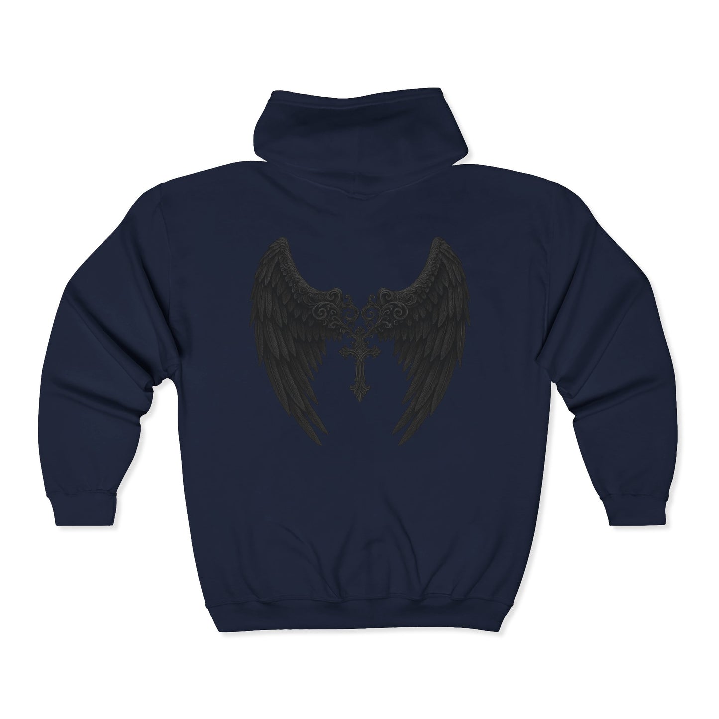 Gothic Wings Full Zip Hoodie, Unisex Heavy Blend Sweatshirt, Gift for Him/Her, Casual Wear, Gothic Style, Cozy Jacket
