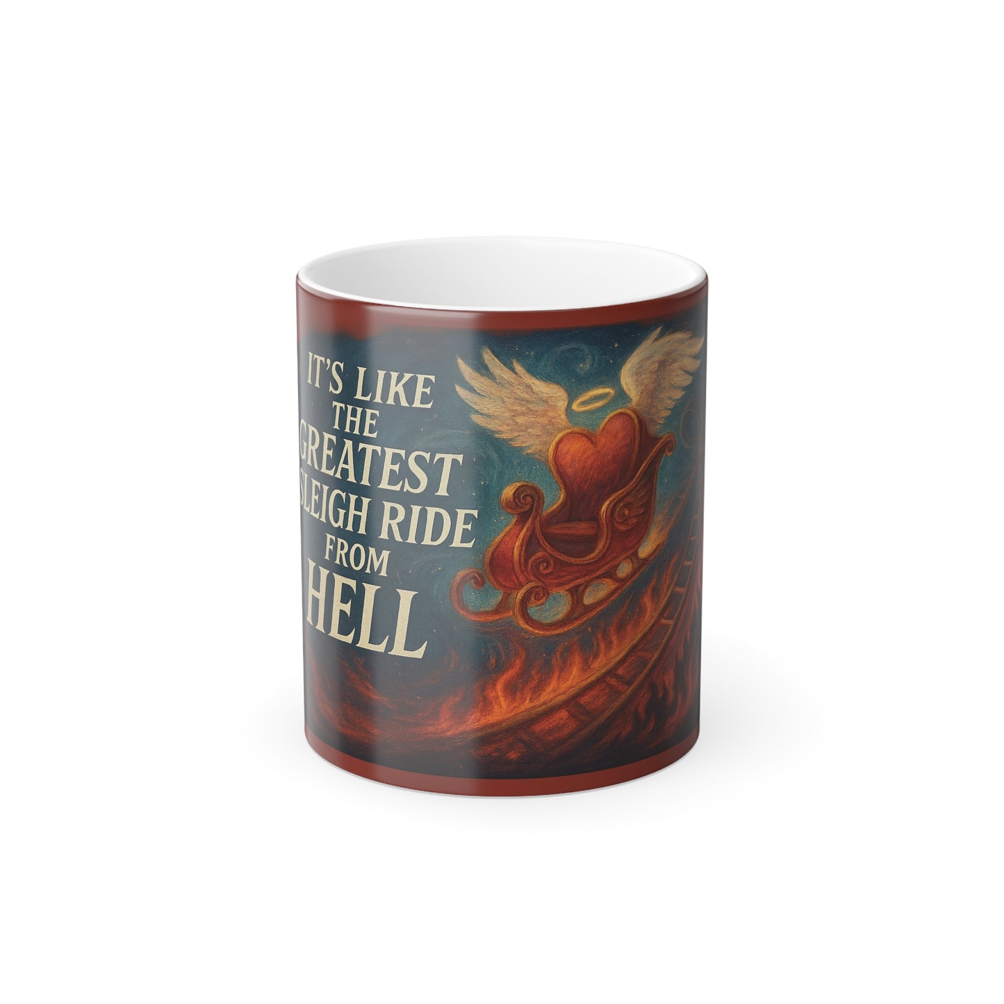 "The Greatest Sleigh Ride from Hell" Femanine Color Morphing Mug, 11oz