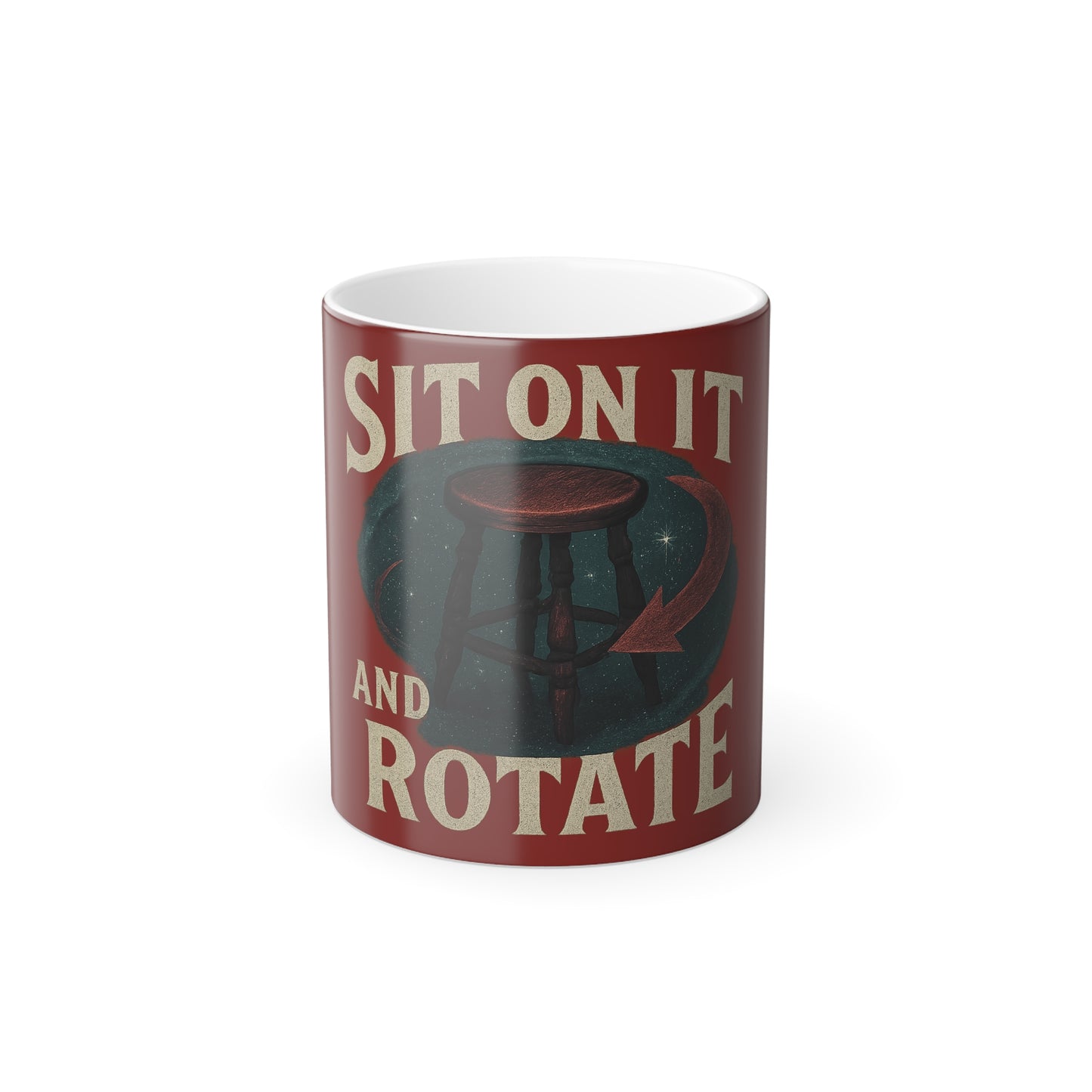 "Sit on it and rotate" Masculine Color Morphing Mug, 11oz