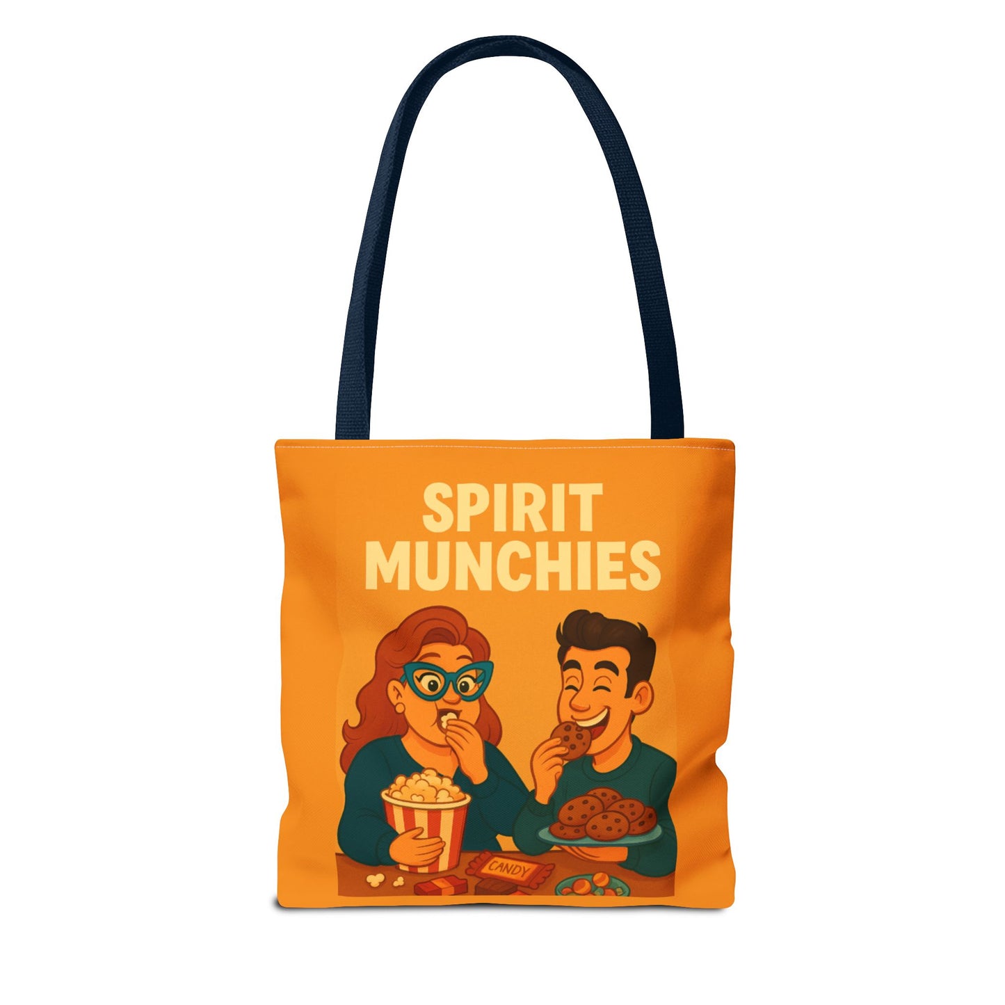 Spirt Munchies Grocery  Tote Bag, AOP, Gift for Movie Lovers, Stylish Shopping Bag, Vacation Tote, Unique Art Print Bag