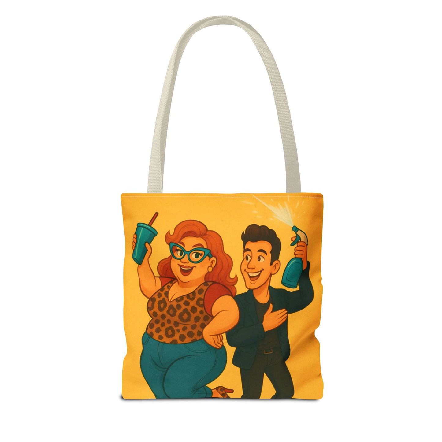 Fun Character Tote Bag, AOP, Gift for Movie Lovers, Stylish Shopping Bag, Vacation Tote, Unique Art Print Bag