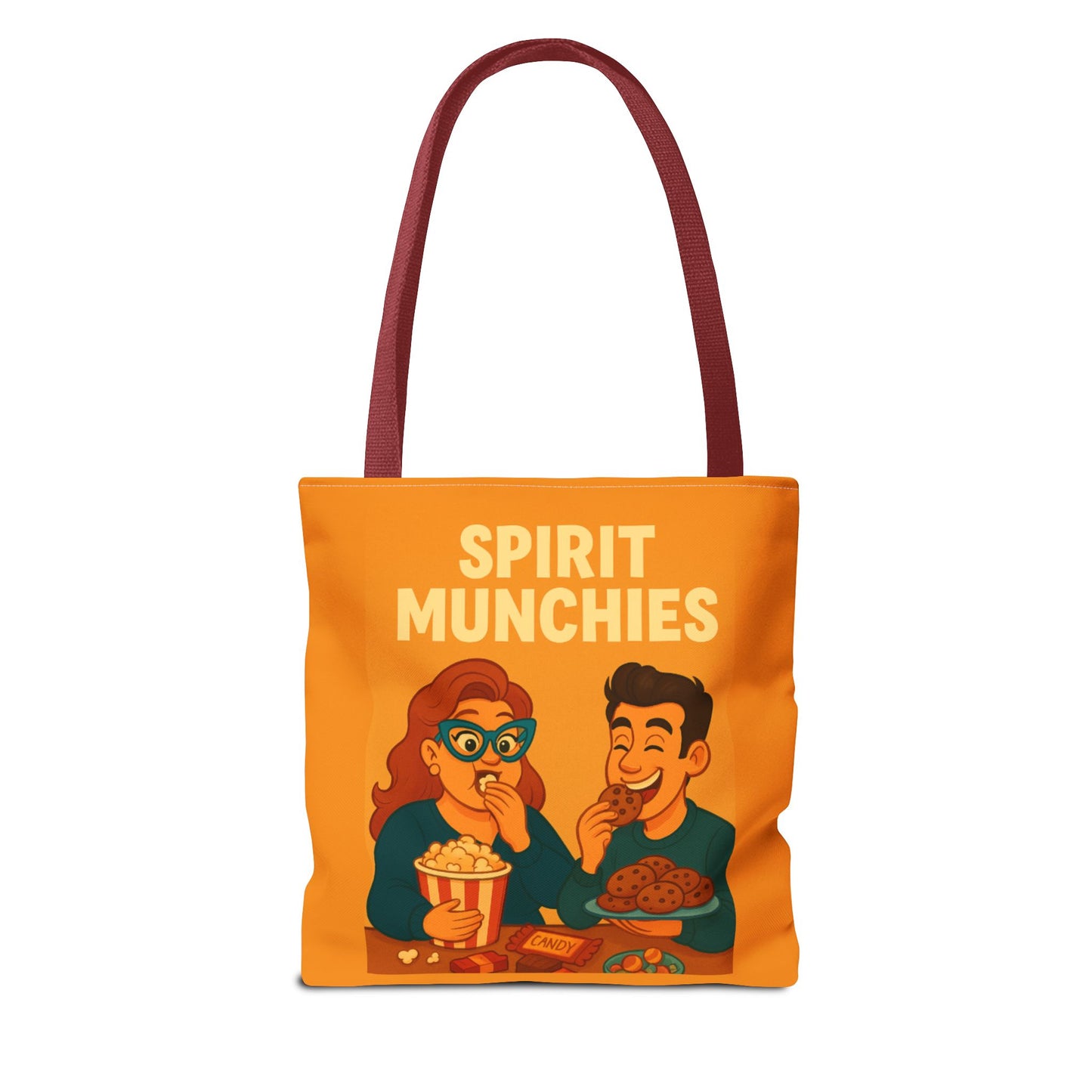Spirt Munchies Grocery  Tote Bag, AOP, Gift for Movie Lovers, Stylish Shopping Bag, Vacation Tote, Unique Art Print Bag