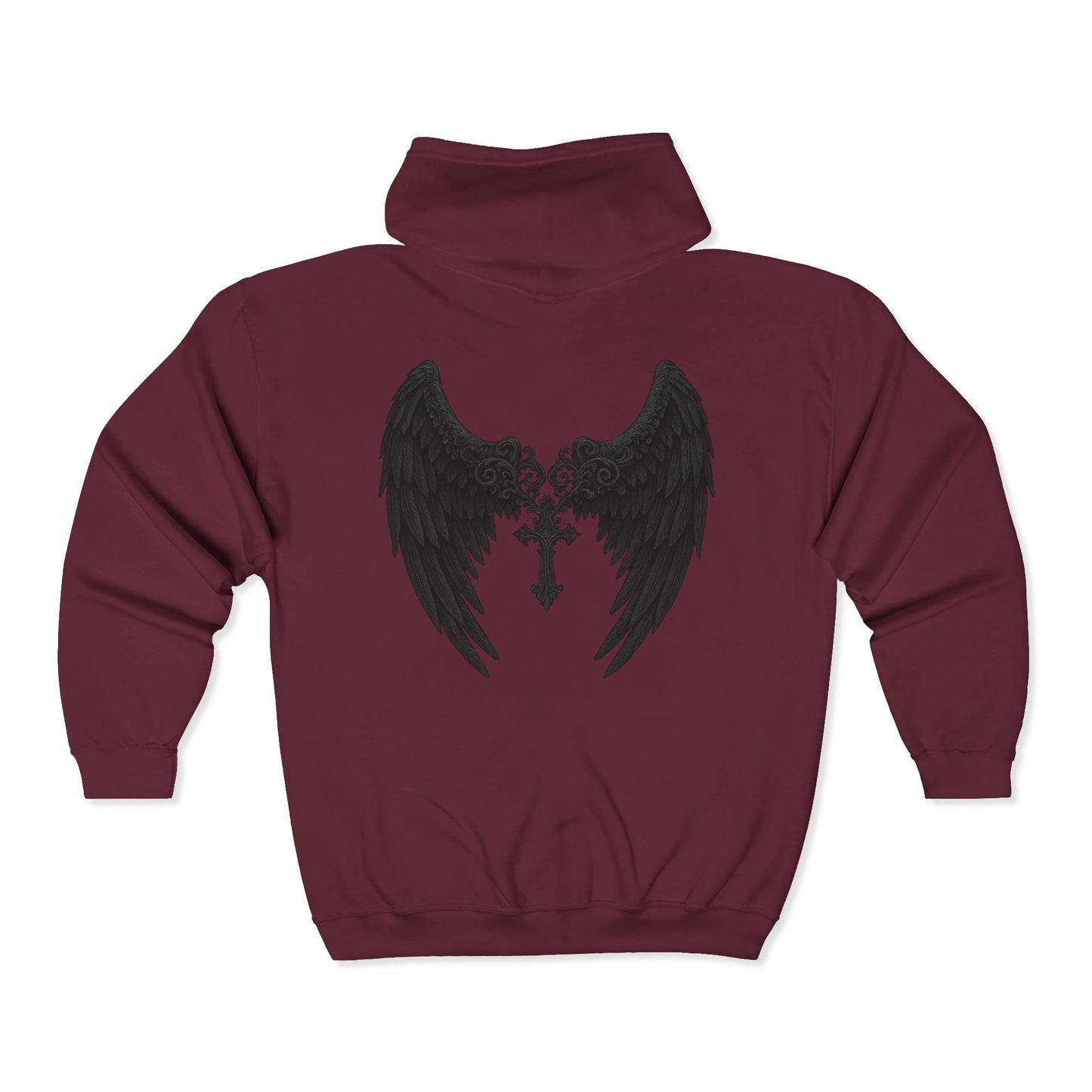 Gothic Wings Full Zip Hoodie, Unisex Heavy Blend Sweatshirt, Gift for Him/Her, Casual Wear, Gothic Style, Cozy Jacket