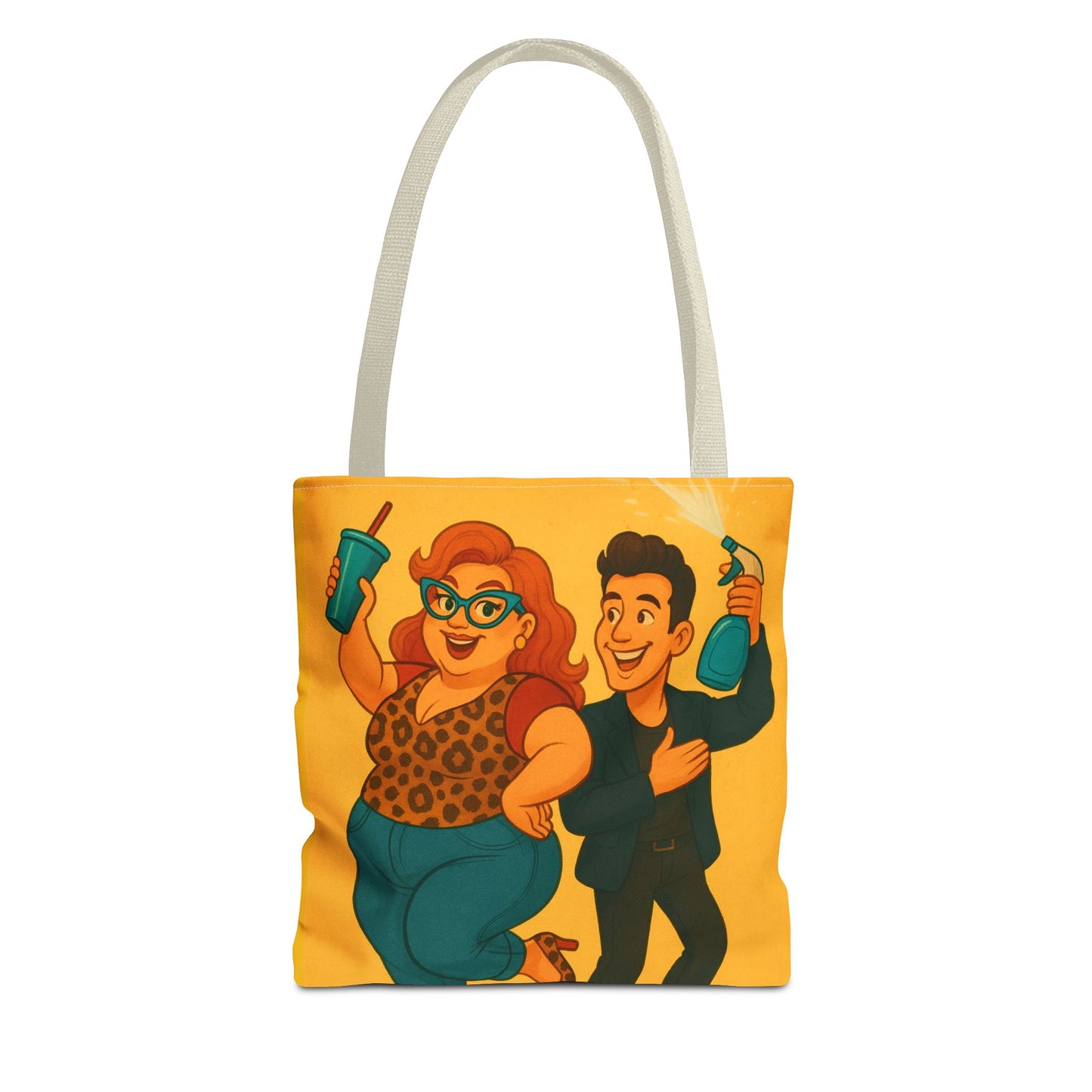 Fun Character Tote Bag, AOP, Gift for Movie Lovers, Stylish Shopping Bag, Vacation Tote, Unique Art Print Bag