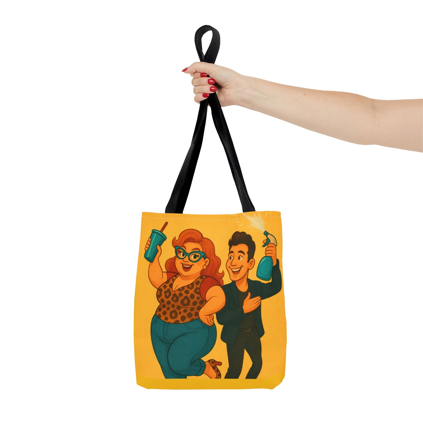 Fun Character Tote Bag, AOP, Gift for Movie Lovers, Stylish Shopping Bag, Vacation Tote, Unique Art Print Bag