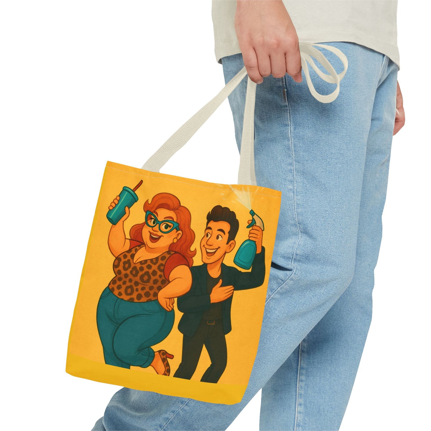 Fun Character Tote Bag, AOP, Gift for Movie Lovers, Stylish Shopping Bag, Vacation Tote, Unique Art Print Bag