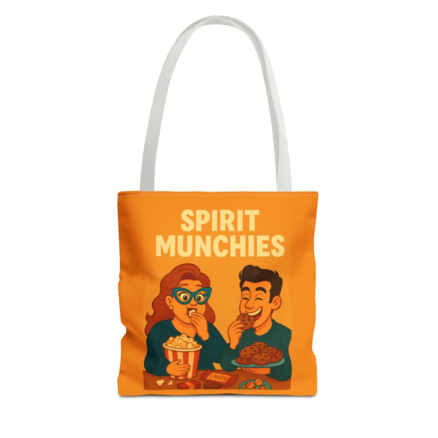 Spirt Munchies Grocery  Tote Bag, AOP, Gift for Movie Lovers, Stylish Shopping Bag, Vacation Tote, Unique Art Print Bag